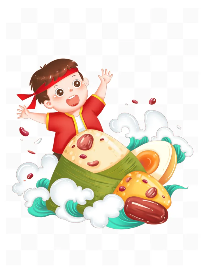 端午节中国风大粽子和卡通儿童形象插画