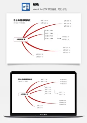 鱼骨大脑树状思维导图ppt模板工作学习项目培训流程逻辑word格式预览图