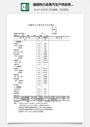 城镇热力及蒸汽生产供应情况excel模板预览图