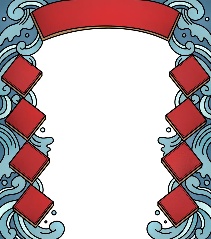 国潮风主题框头像框拱形祥云灯笼春节边框装饰元素设计素材