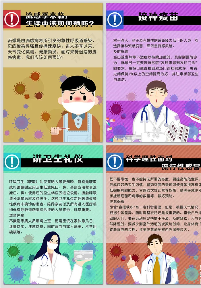 流感季来临如何预防海报展板图片