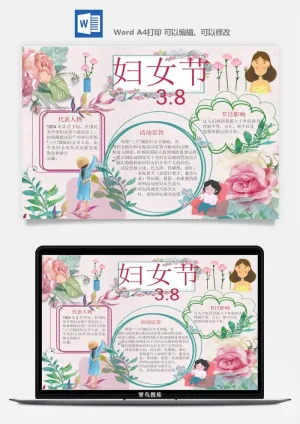 妇女节女神节手抄报电子小报黑板报展板报海报设计word模板素材预览图