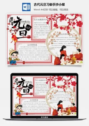 古代元旦习俗手抄小报预览图