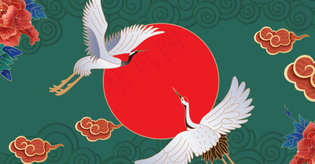 日本特色产品深色仙鹤和风背景1920700pxpsd模版下载