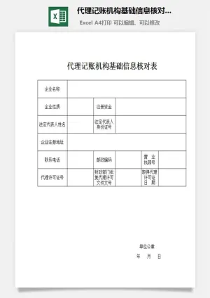 代理记账机构基础信息核对表excel模板预览图