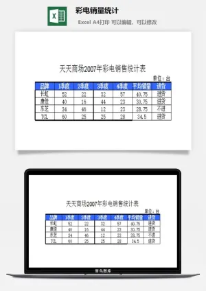 彩电销量统计excel模板预览图