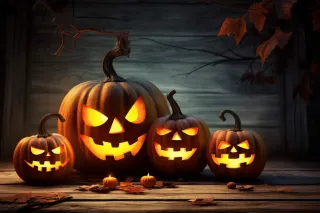 万圣节搞怪南瓜灯恐怖夜晚摄影图