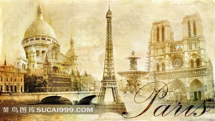 古巴黎建筑卡片高清图片