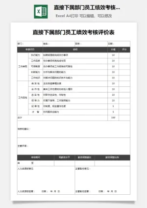 52直接下属部门员工绩效考核评价表预览图