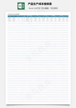 产品生产成本核算表预览图