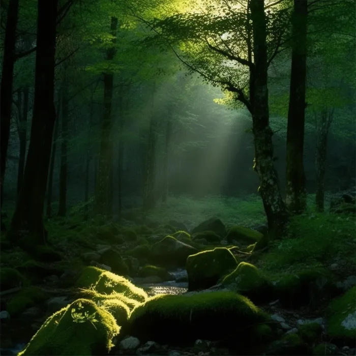 绿色的阳光照耀森林背景图