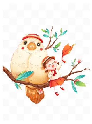 手绘立春春天卡通女孩手绘插画素材