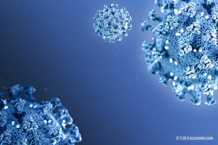 蓝色新冠肺炎冠状病毒显微镜图片
