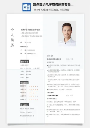 灰色简约电子商务运营专员简历预览图