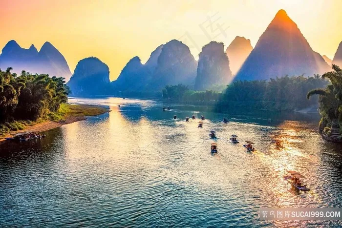 桂林山水夕阳西下唯美山水图片素材