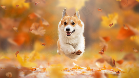 秋天秋日树落叶小狗柯基高清背景