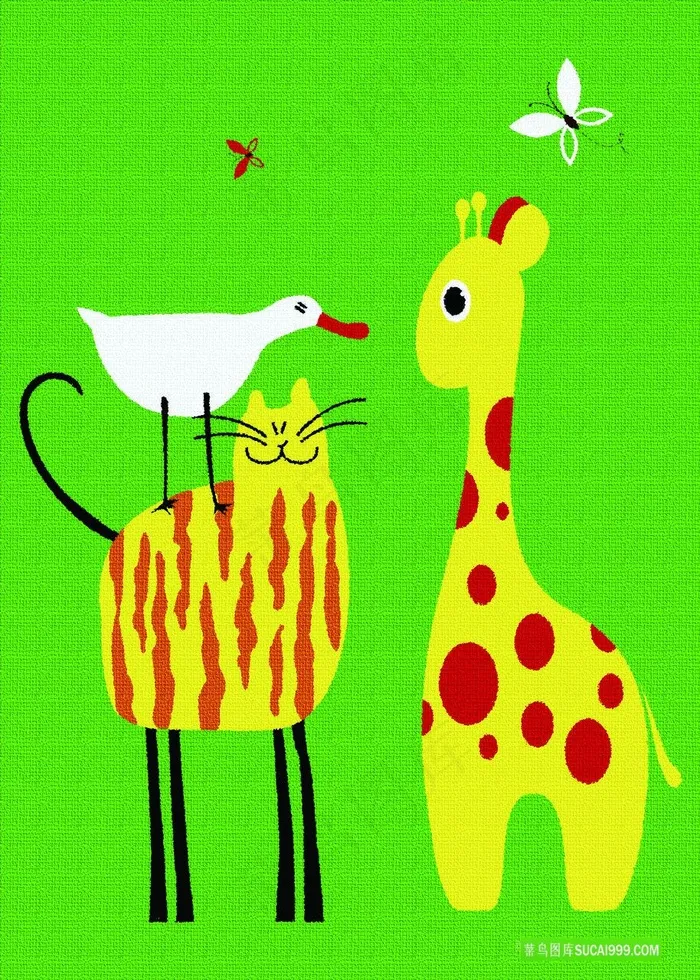 长颈鹿猫艺术插画
