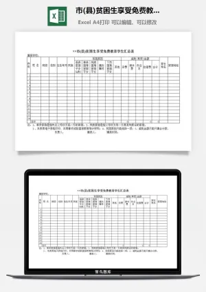 市(县)贫困生享受免费教育学生汇总表excel模板预览图