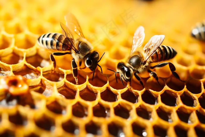 蜂蜜蜜蜂蜂巢细节特写摄影图