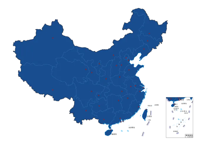 蓝色中国国家行政地图矢量元素免抠