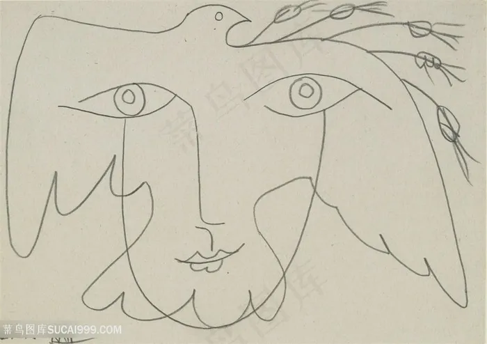 毕加索线描高清人物肖像简约装饰画