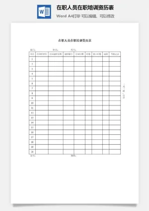 在职人员在职培训资历表word模板预览图
