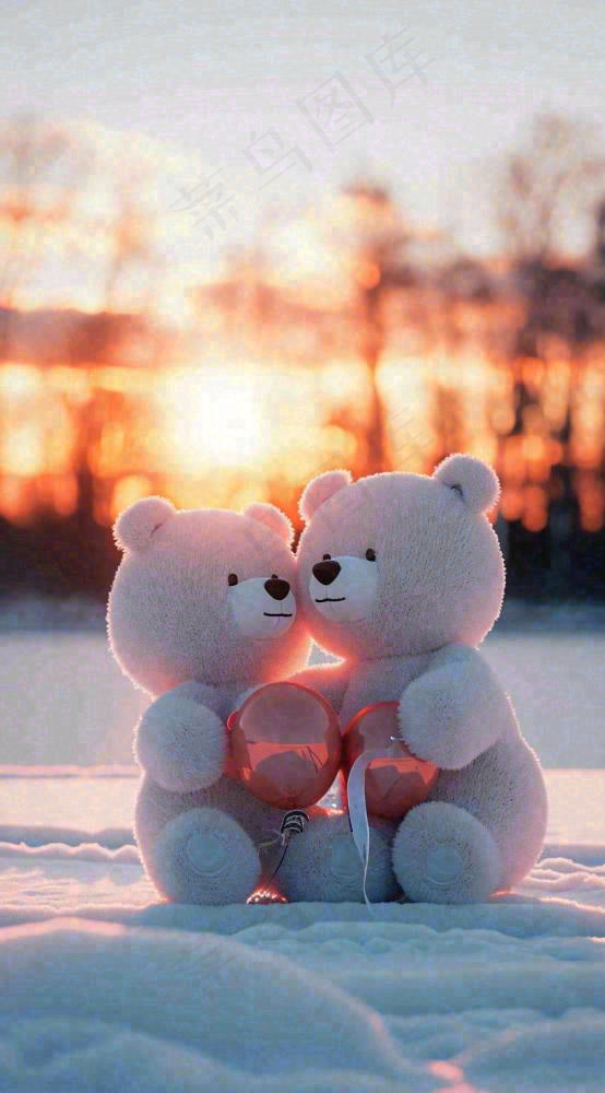 冬天爱心气球小熊浪漫情人节情人温馨，冬至小雪大雪摄影图