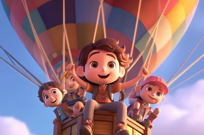 乘坐热气球滑翔粉紫云彩人物动画背景