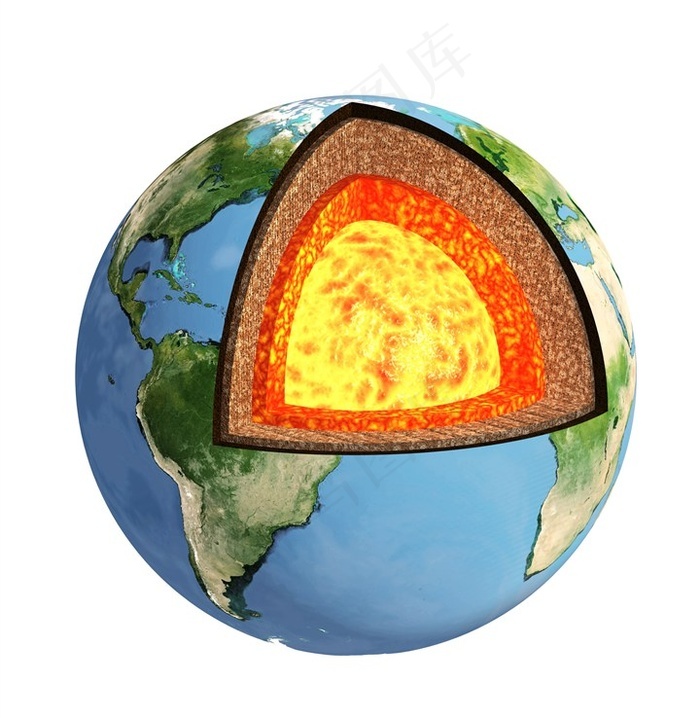 白色背景上的地球地核核心 - 菜鸟图库
