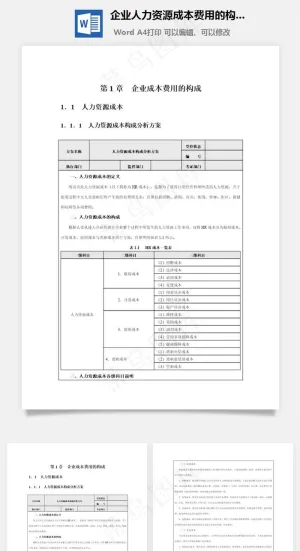 企业人力资源成本费用的构成Word文档预览图