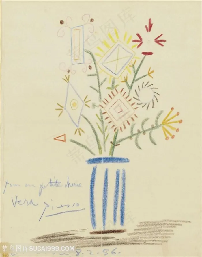 毕加索手绘花卉花瓶装饰画