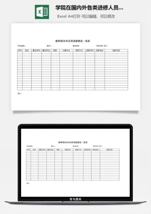 学院在国内外各类进修人员情况一览表及分析excel模板预览图