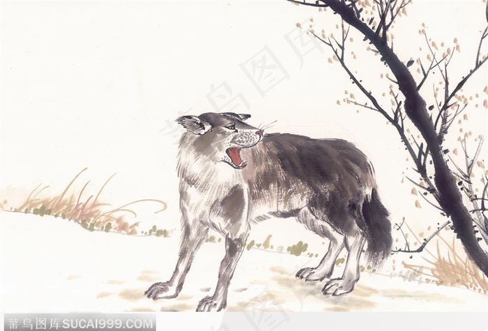 水墨画 狼 菜鸟图库