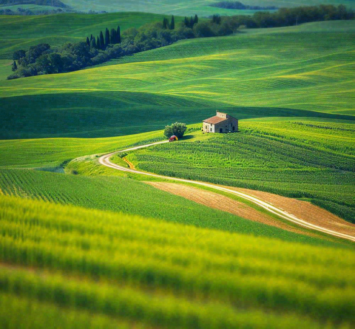 春天连绵山脉绿色草地郊游，清新惊蛰春分摄影图