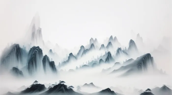 大气写意中国传统水墨画山水插画壁纸仙路