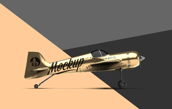 金色飞机模型logo样机模板
