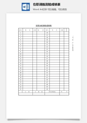 在职训练测验成绩表word模板预览图