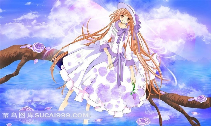 奇迹少女小鸠坐在树干上的漫画女孩