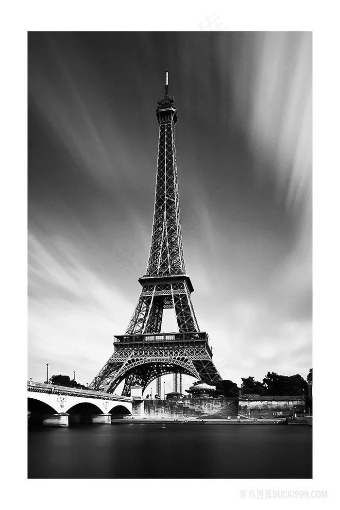 黑白巴黎铁塔装饰画