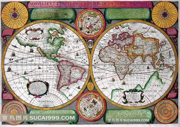 欧式手绘世界地图素材