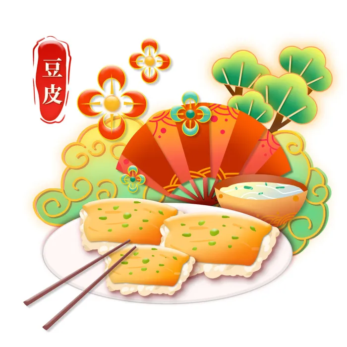 国潮中国风传统小吃食物地方特色菜美食元素插画海报图片素材