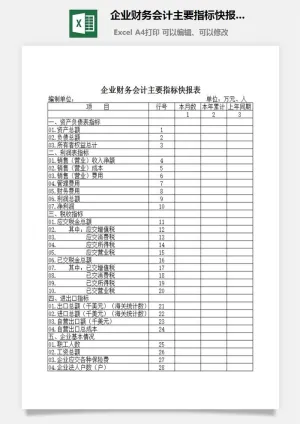 企业财务会计主要指标快报表excel模板预览图