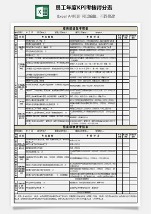 员工年度KPI考核得分表1预览图