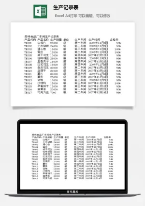 生产记录表excel模板预览图