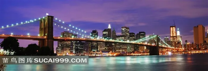 布鲁克林大桥夜景高清摄影图片