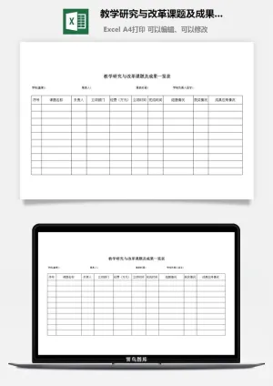 教学研究与改革课题及成果一览表excel模板预览图