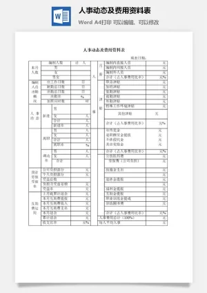 人事动态及费用资料表word模板预览图
