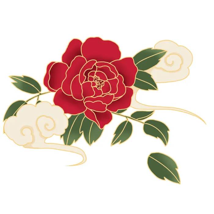 国潮风立体浮雕金边手绘花朵花卉psd设计png免扣图片元素素材psd模版