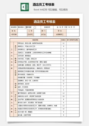 酒店员工考核表预览图