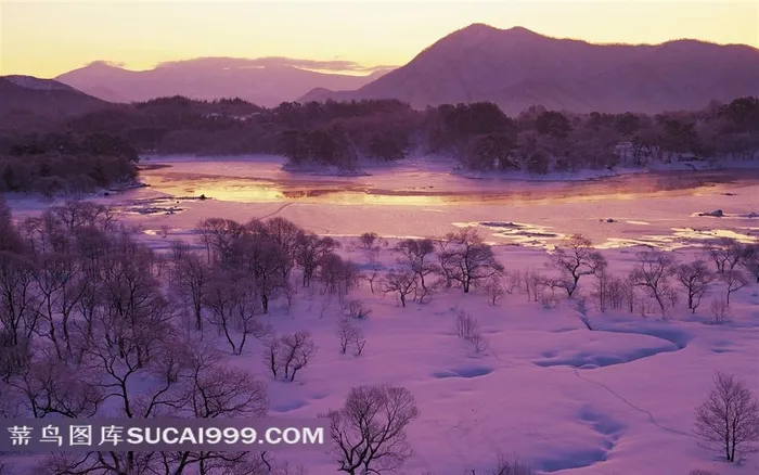 山川河流雪景素材图片